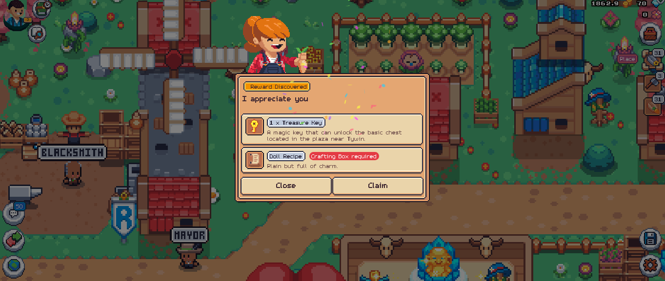 Recompensa descubierta: Llave del Tesoro y Nivel 3 en Sunflower Land
